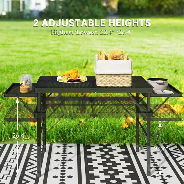 Outsunny Collapsible Camping Table With Wing Panels Height Adjustable Weatherproof