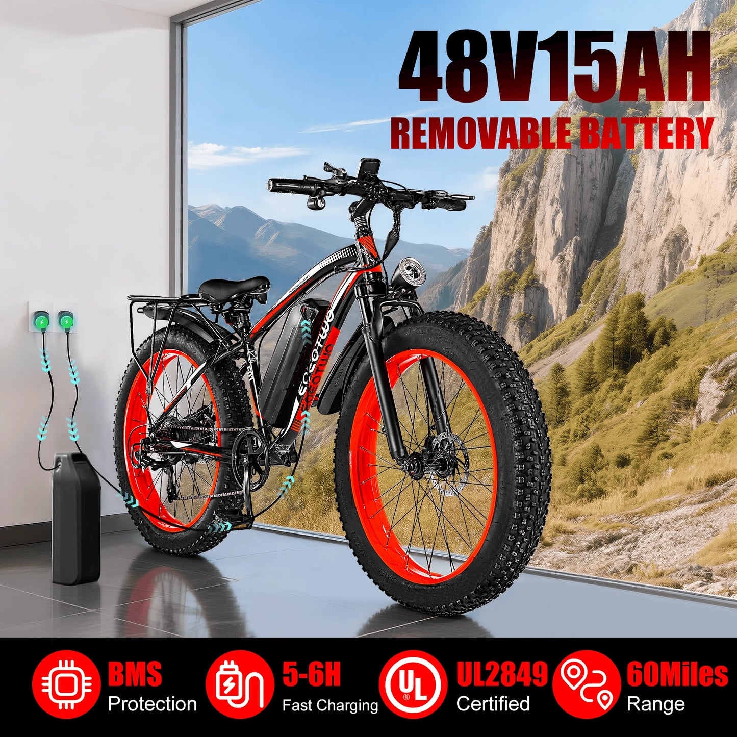 EOEOTWO E01 Electric Bike 1500W Peak 34MPH Fat Tire