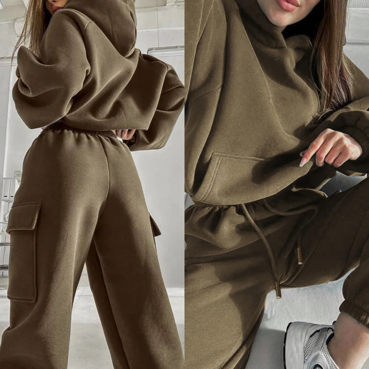 NONECN Womens Sweatsuit Set Zip Hoodie Jacket And Pants Activewear