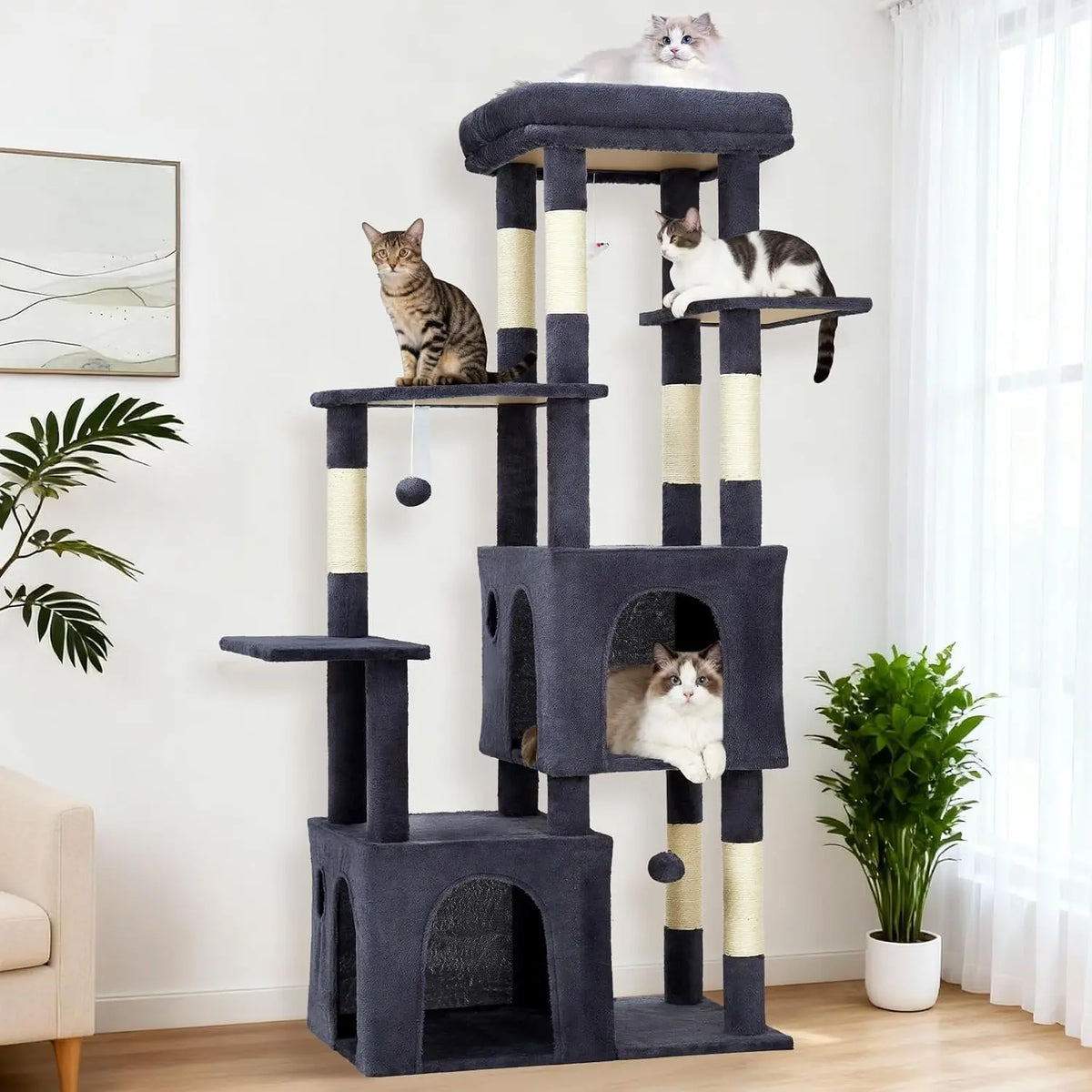 Five Layer Cat Tree Tower With Scratching Posts And Condos