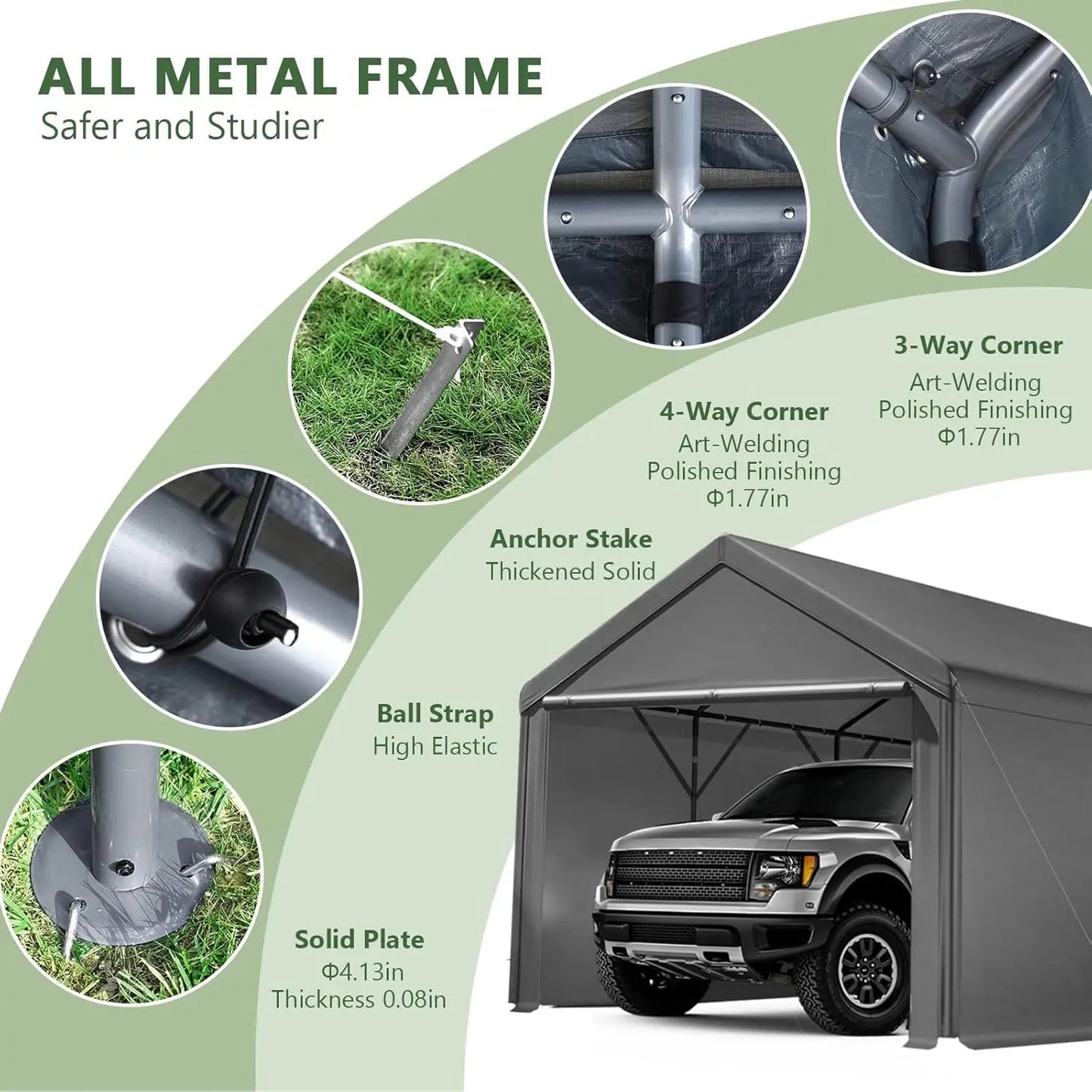 Heavy Duty Carport Canopy Portable Garage With Removable Sidewalls