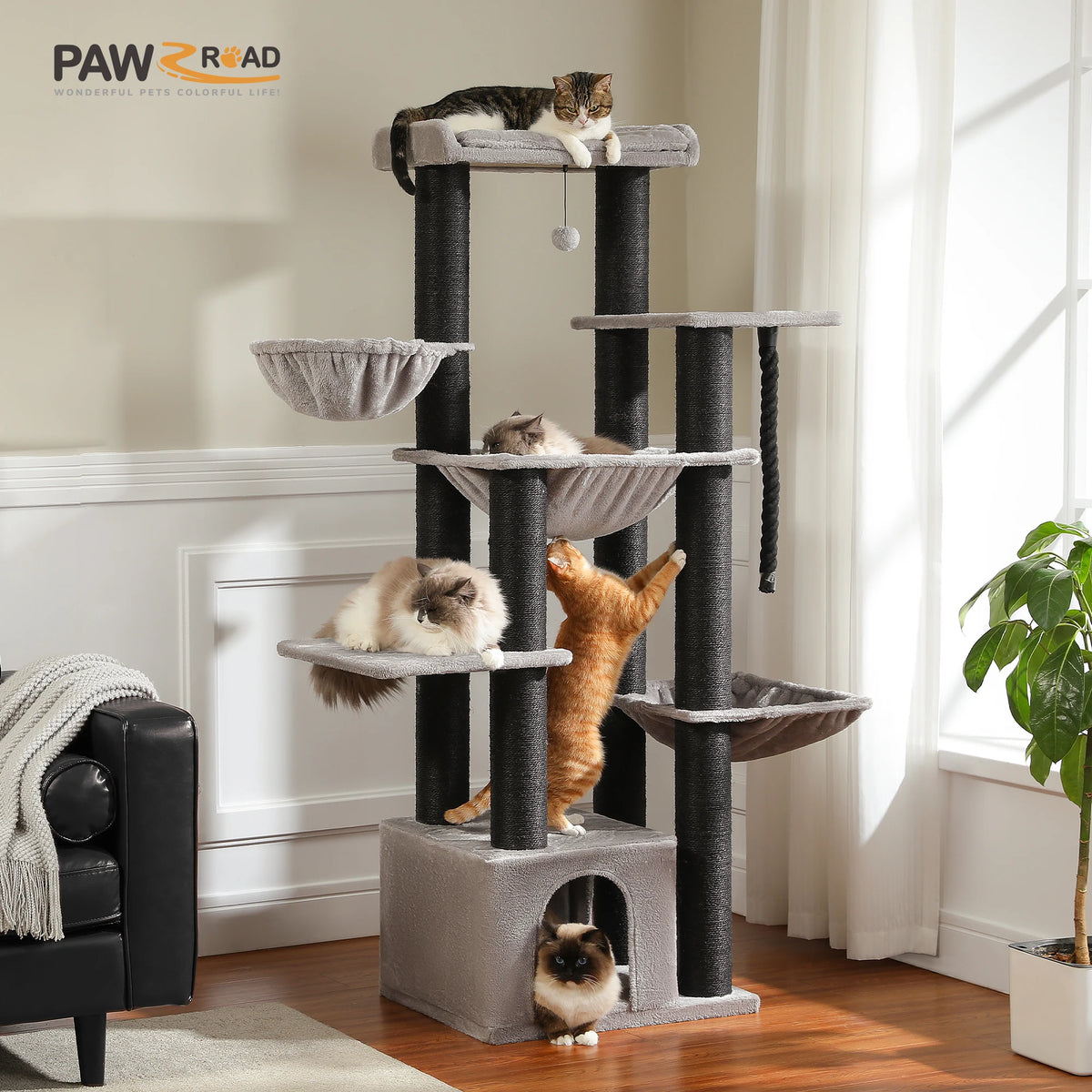 PAWZ Road Multi-Level Cat Tree With Hammock And Scratching Posts