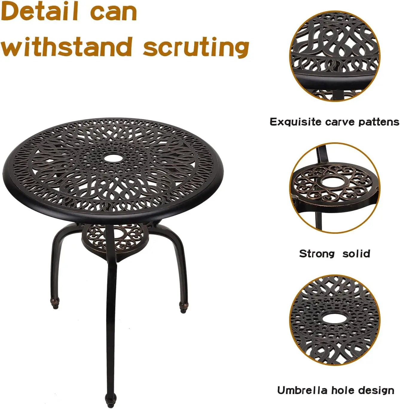 3 Piece Patio Bistro Set Cast Aluminum For Outdoors