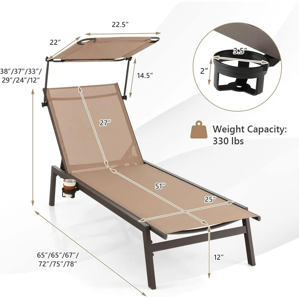 MKDK 2-Piece Patio Chaise Lounge Set With Adjustable Canopy