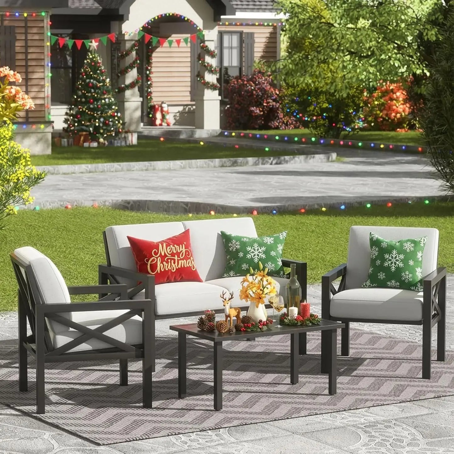 Modern Outdoor Patio Conversation Set Four-Piece Sofa Sectional