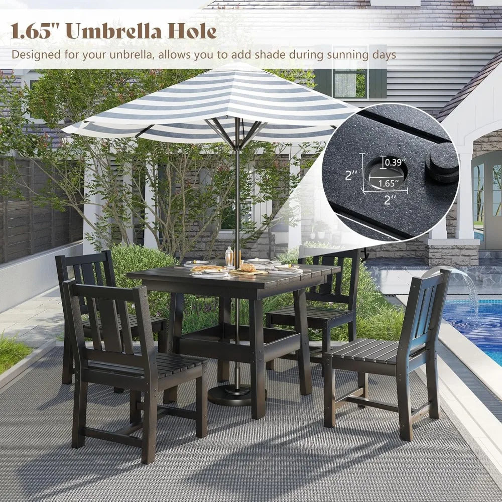 Outdoor WeatherResistant FivePiece Dining Set With Four Cushioned Chairs UmbrellaHole