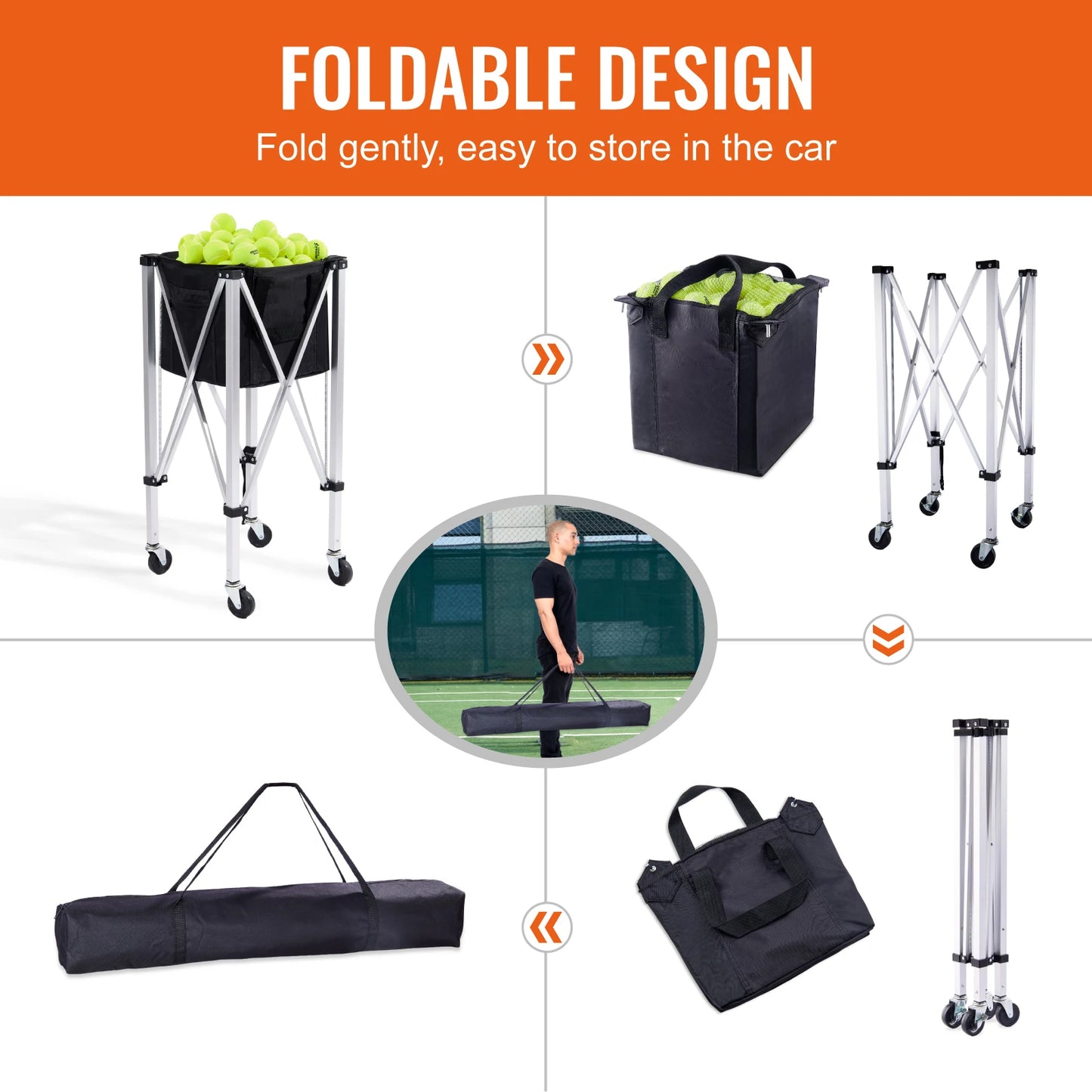 VEVOR SucceBuy Foldable Tennis Ball Cart Portable Holds 150 Balls Perfect For Courts