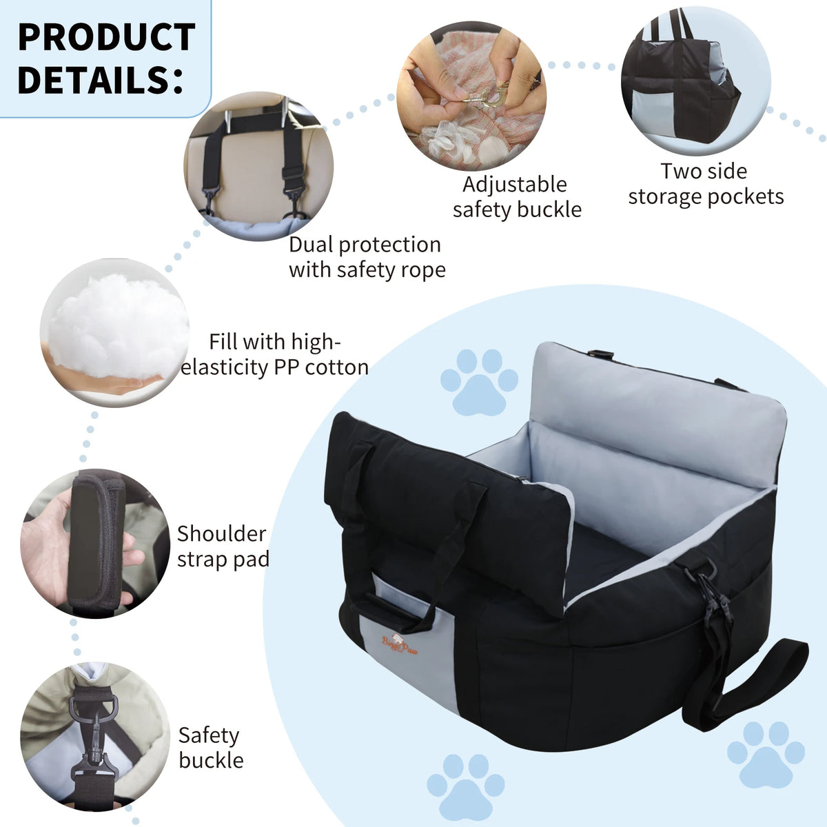 Borwart Portable Dog Car Seat With Booster Travel Carrier