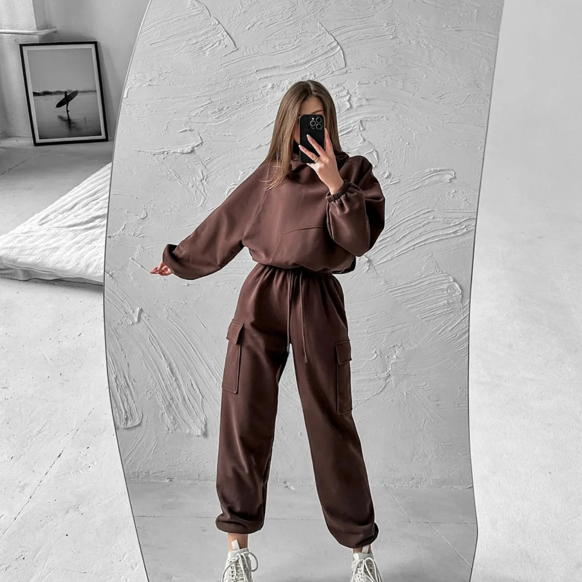 NONECN Womens Sweatsuit Set Zip Hoodie Jacket And Pants Activewear