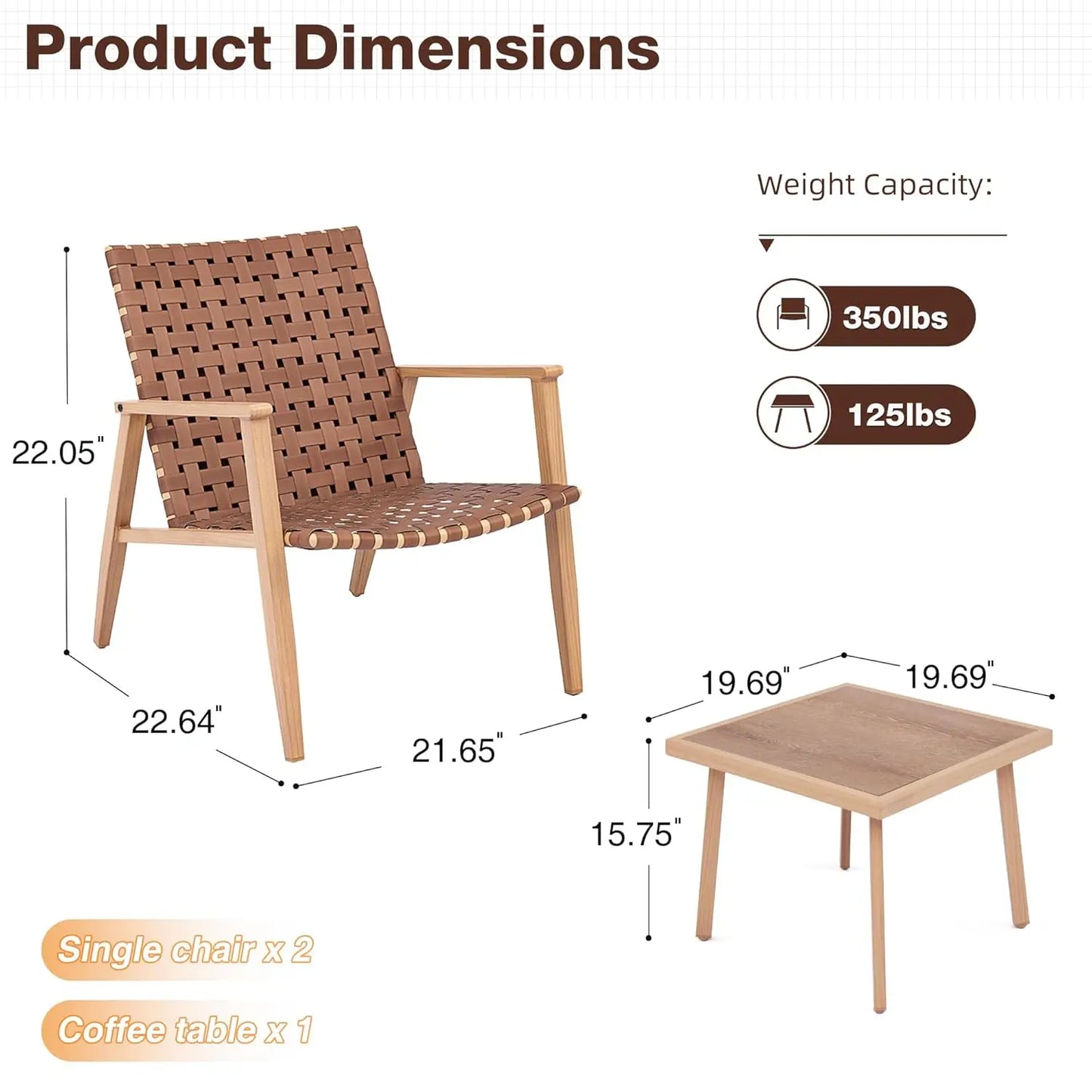 HUANZHUANG 3 Piece Patio Bistro Set Outdoor Conversation Chairs Coffee Table