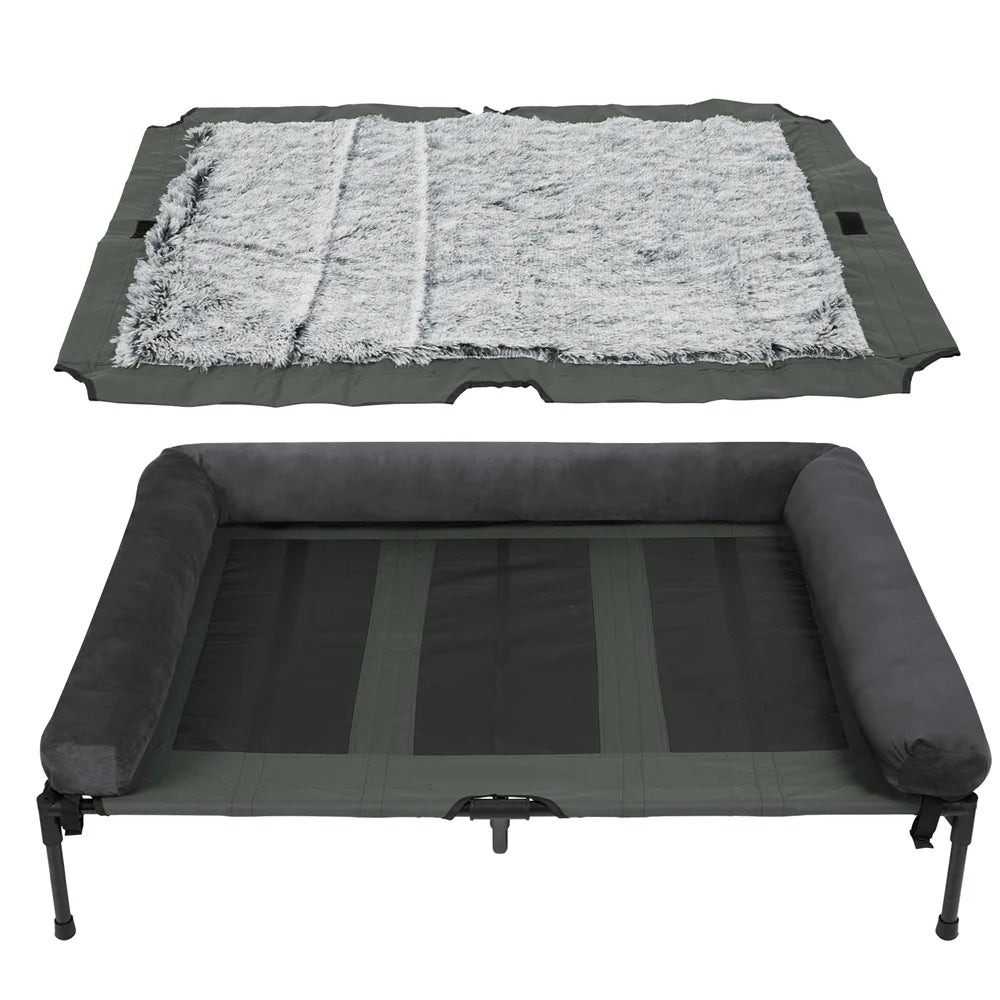 BORWARTCN Outdoor Raised Dog Bed With Cooling Breathable Mat And Plush Cushion For Home Garden
