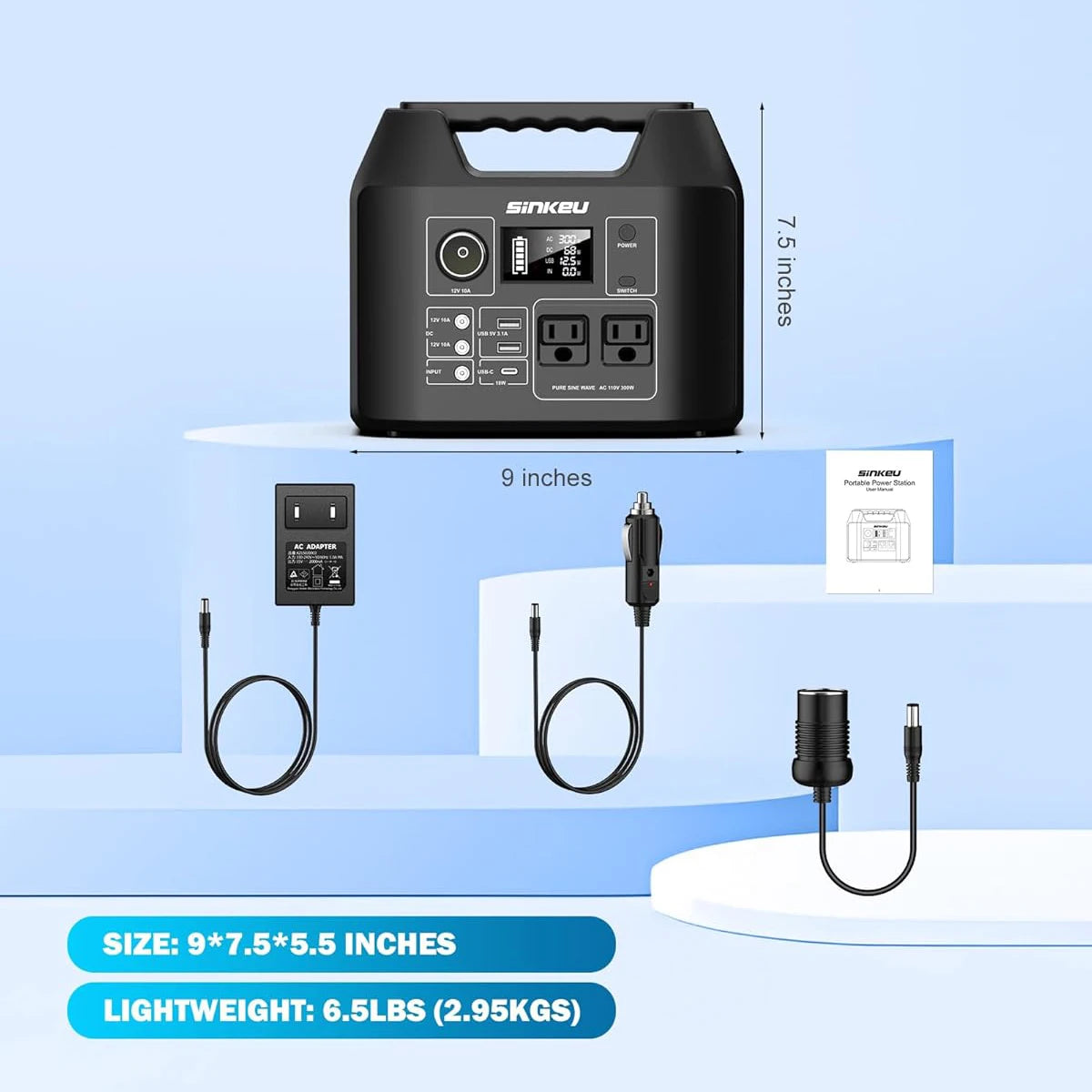 SinKeu Portable Power Station 300W Solar Generator LiFePO4 Battery Pack