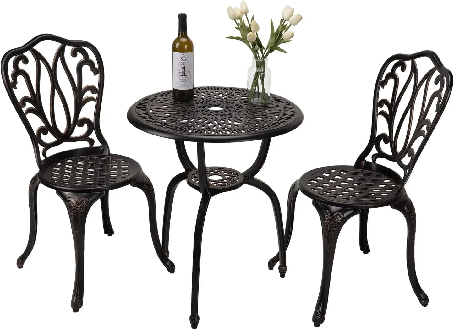 3 Piece Patio Bistro Set Cast Aluminum For Outdoors