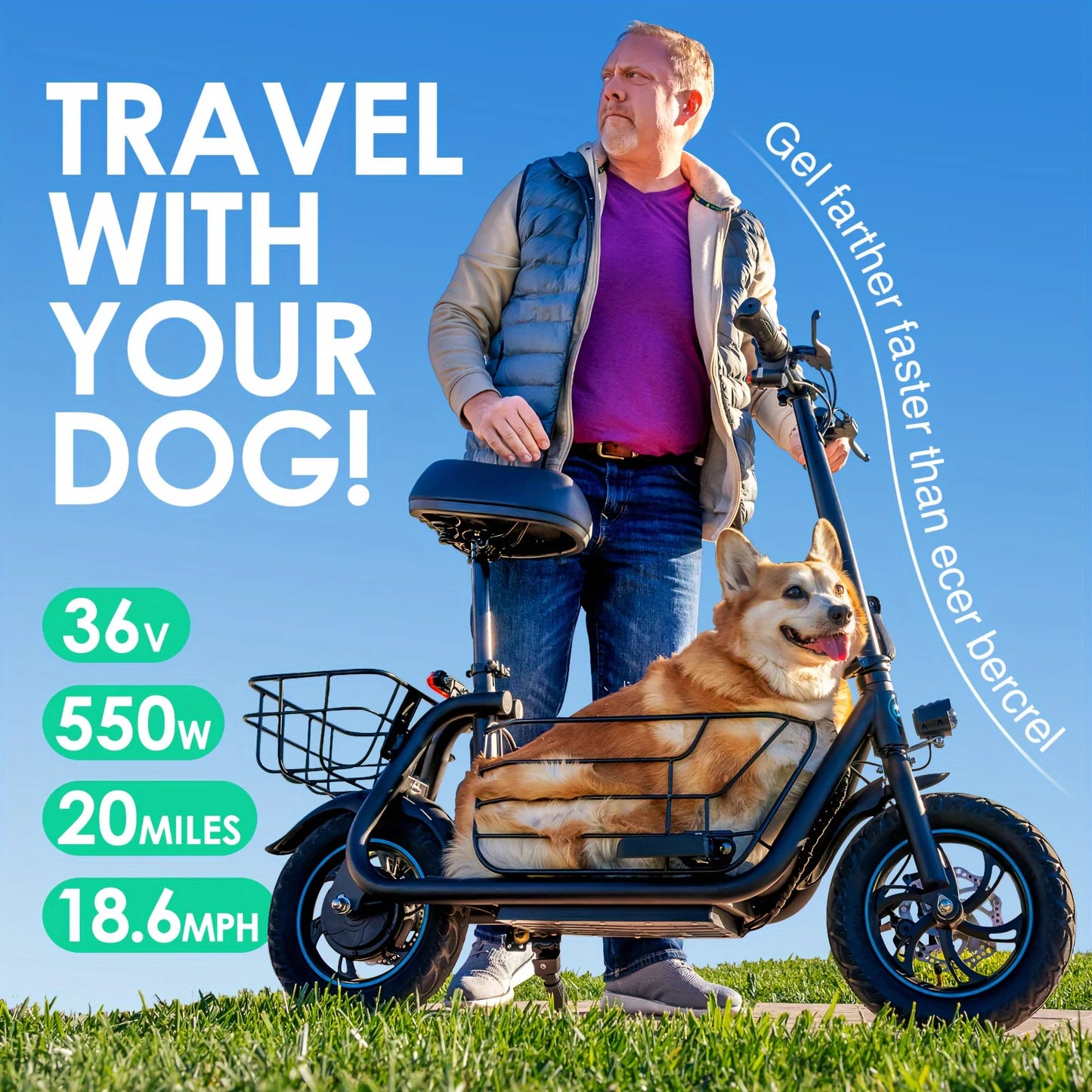 Gyroor Electric Scooter With Pet Basket Foldable 20 Mile Range