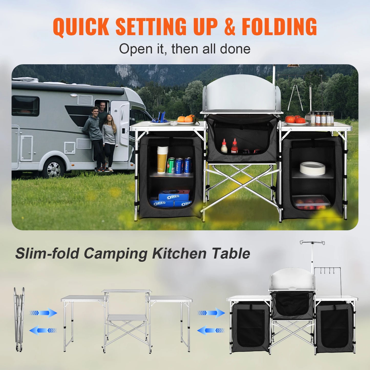 SucceBuy Foldable Outdoor Kitchen Table Cabinet For Camping And BBQ