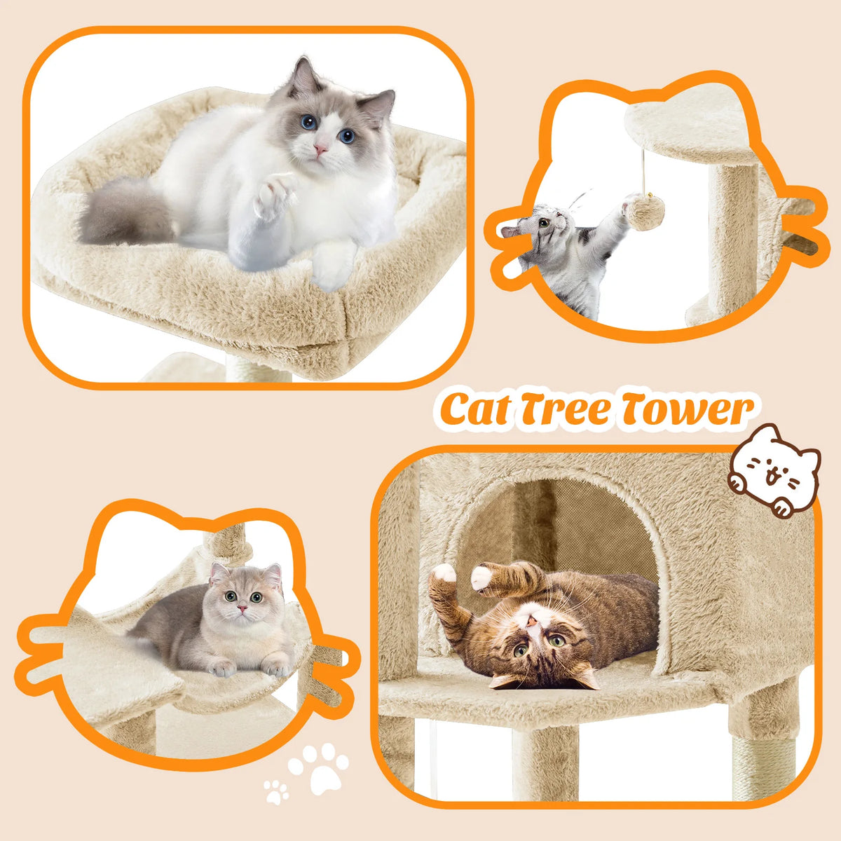 Mcq Four Level Cat Tree Tower With Sisal Scratching Posts