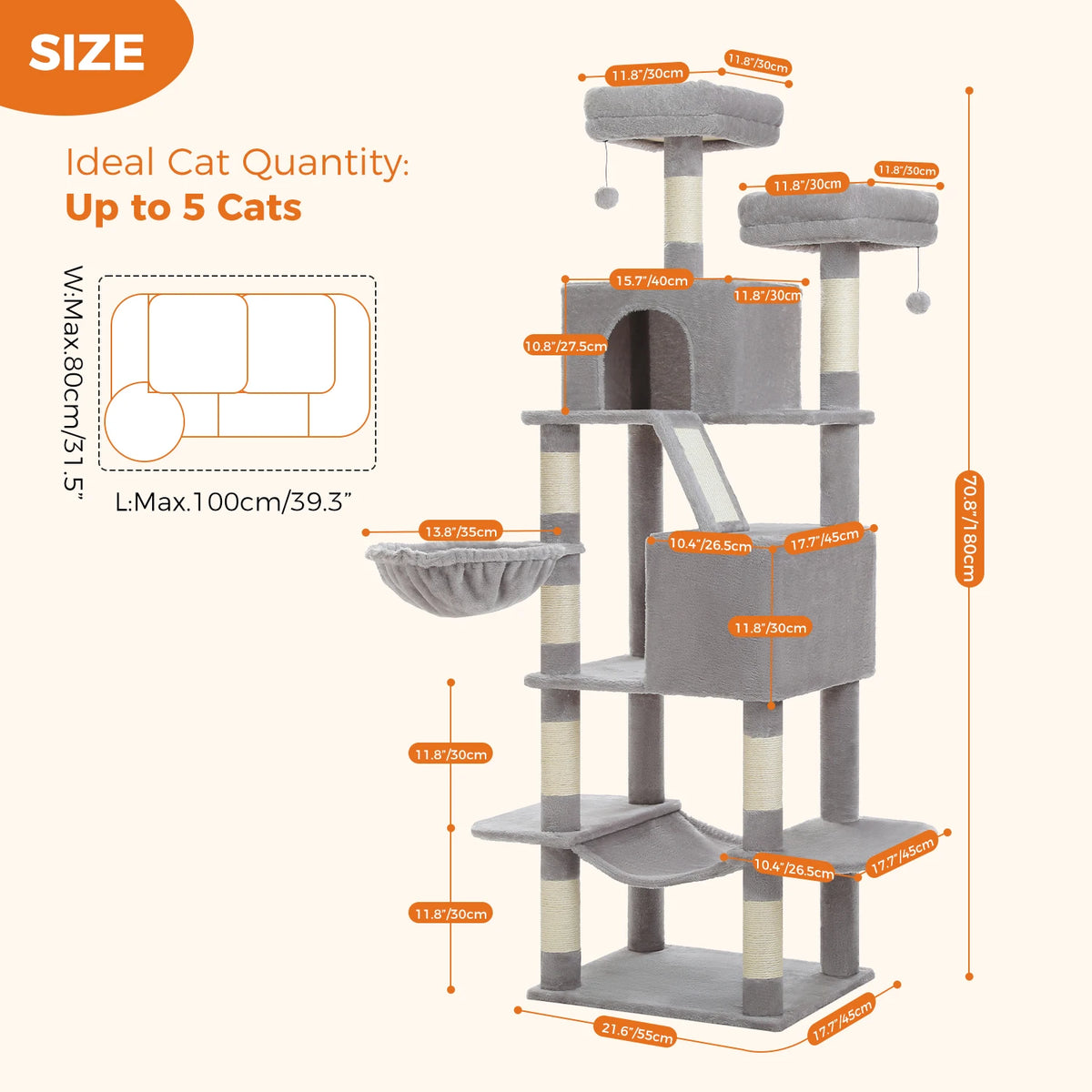 PAWZ Road Tiered Cat Tree With Scratching Posts And Hammock