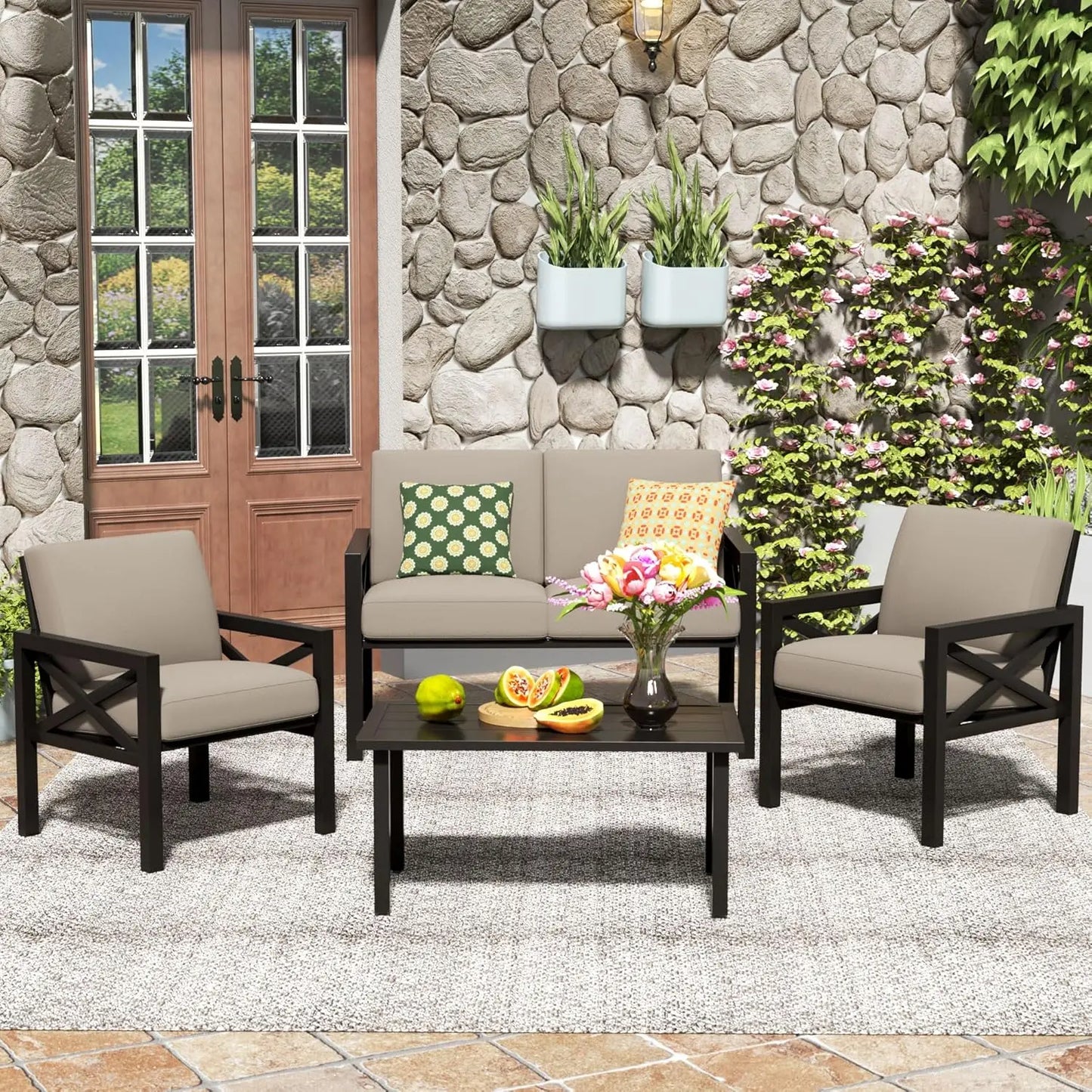 Modern Outdoor Patio Conversation Set Four-Piece Sofa Sectional