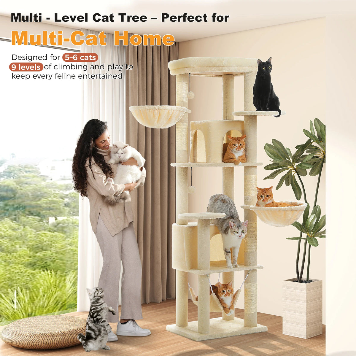PAWZ Road Tiered Cat Tree With Scratching Posts And Hammock
