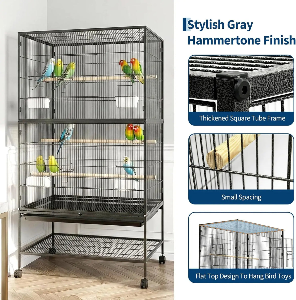 HiMISS Extra Large Bird Cage With Rolling Stands And Bowls