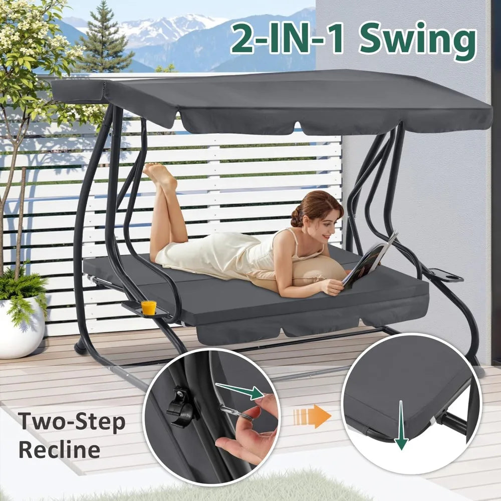 Three Seat Patio Swing Chair With Adjustable Canopy