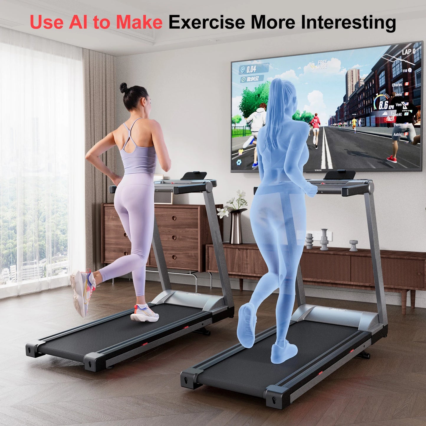 Superun 3.5HP Foldable Incline Treadmill With Handle Bar Holder