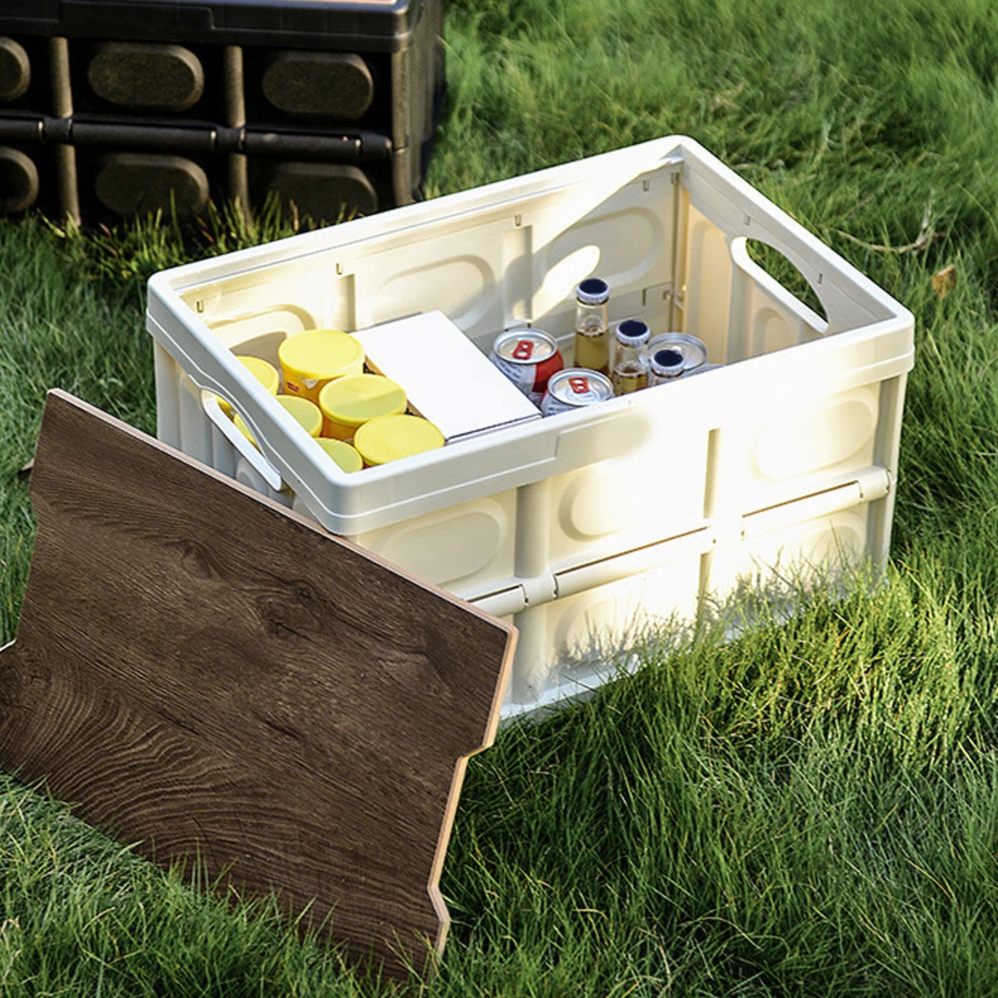 Outdoor Folding Storage Box With Wooden Panel