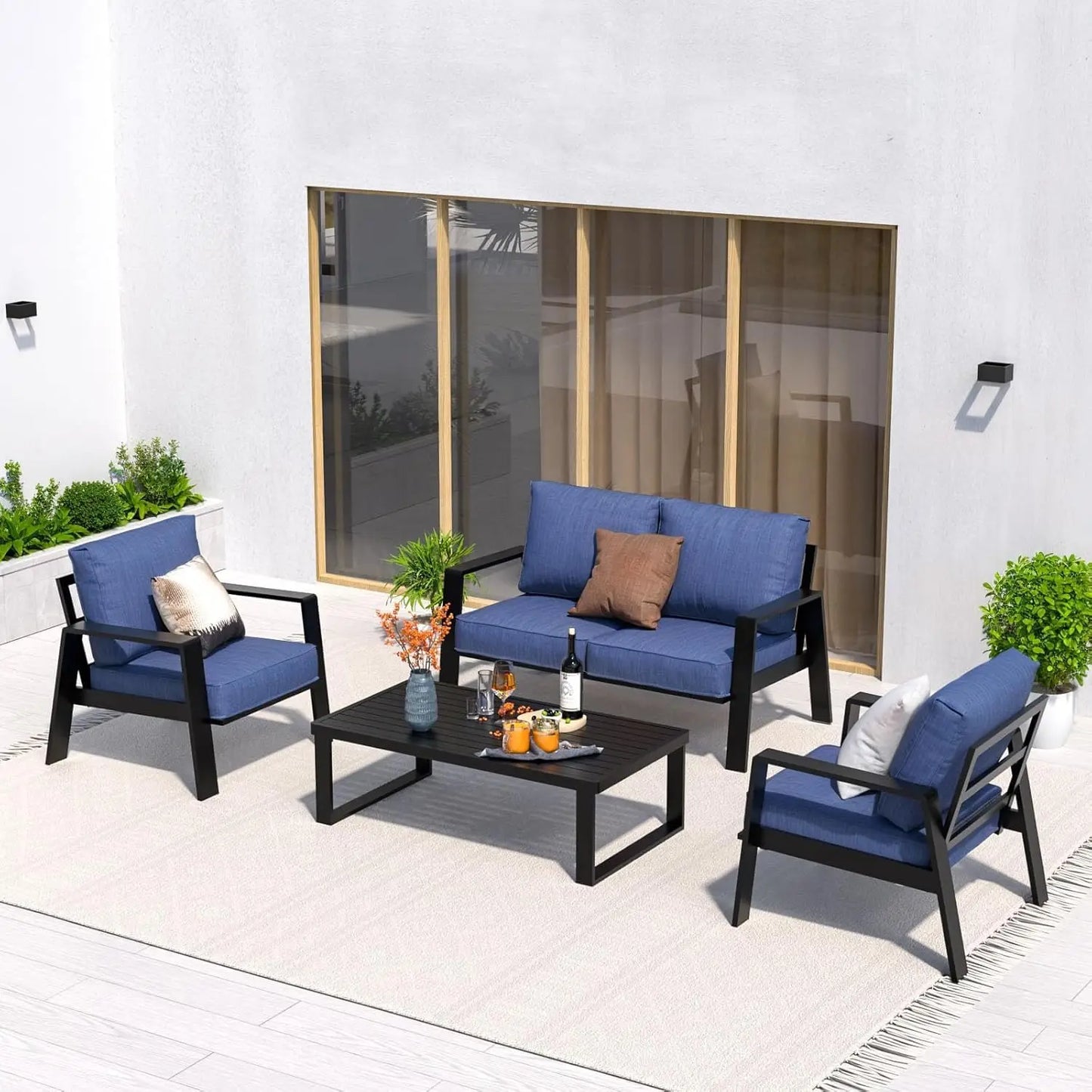 Aluminum Outdoor Patio Furniture Set Sectional Conversation With Coffee Table