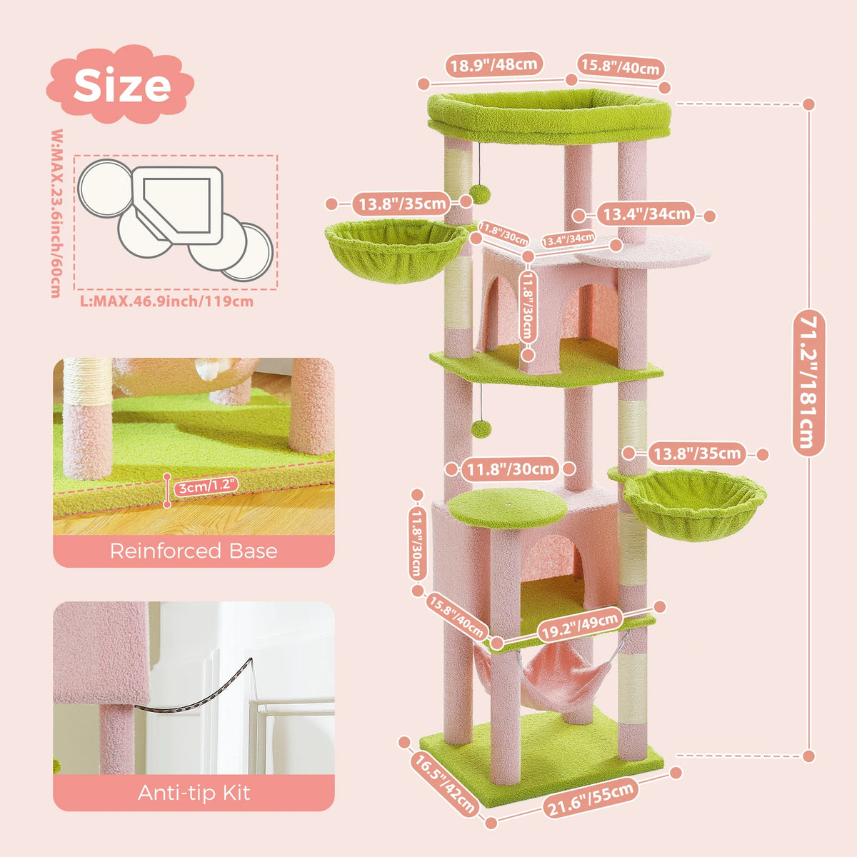 PAWZ Road Multi Level Cat Tree With Hammock Scratching Posts