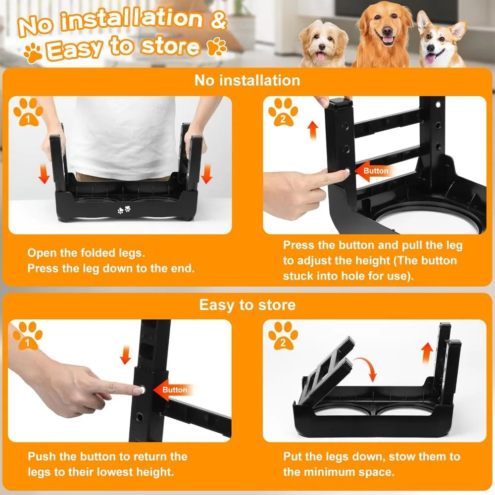 Elevated 2 In 1 Dog Feeder With Slow Feeder And Water Bowl Four Level Adjustable Stand