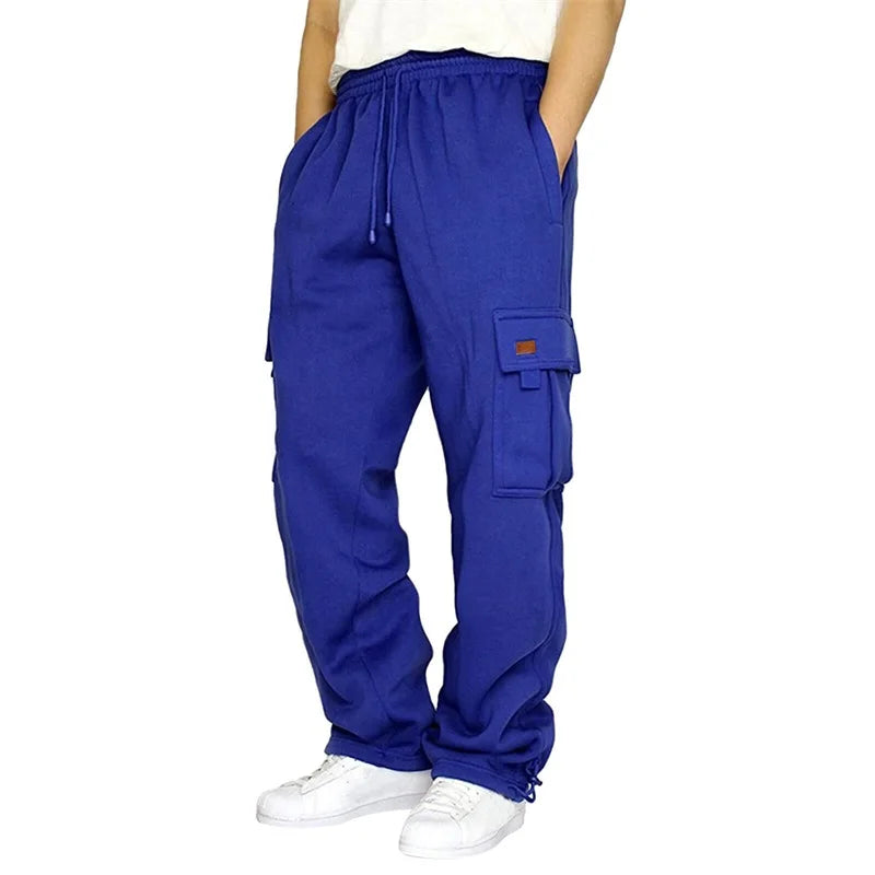 Hirigin Men's Loose Cargo Pants Drawstring Wide Leg Outdoor
