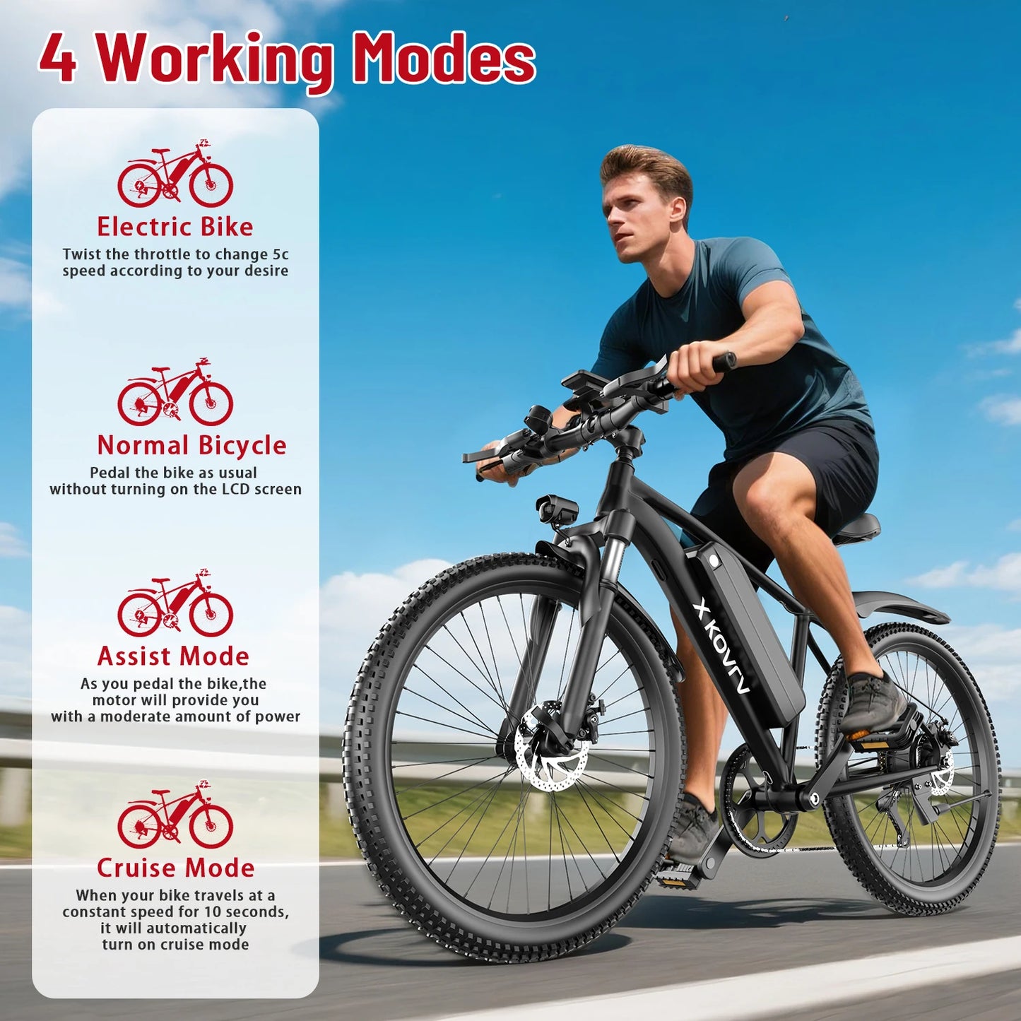 Xkoala Electric Mountain Ebike 1000W Peak Motor 25MPH