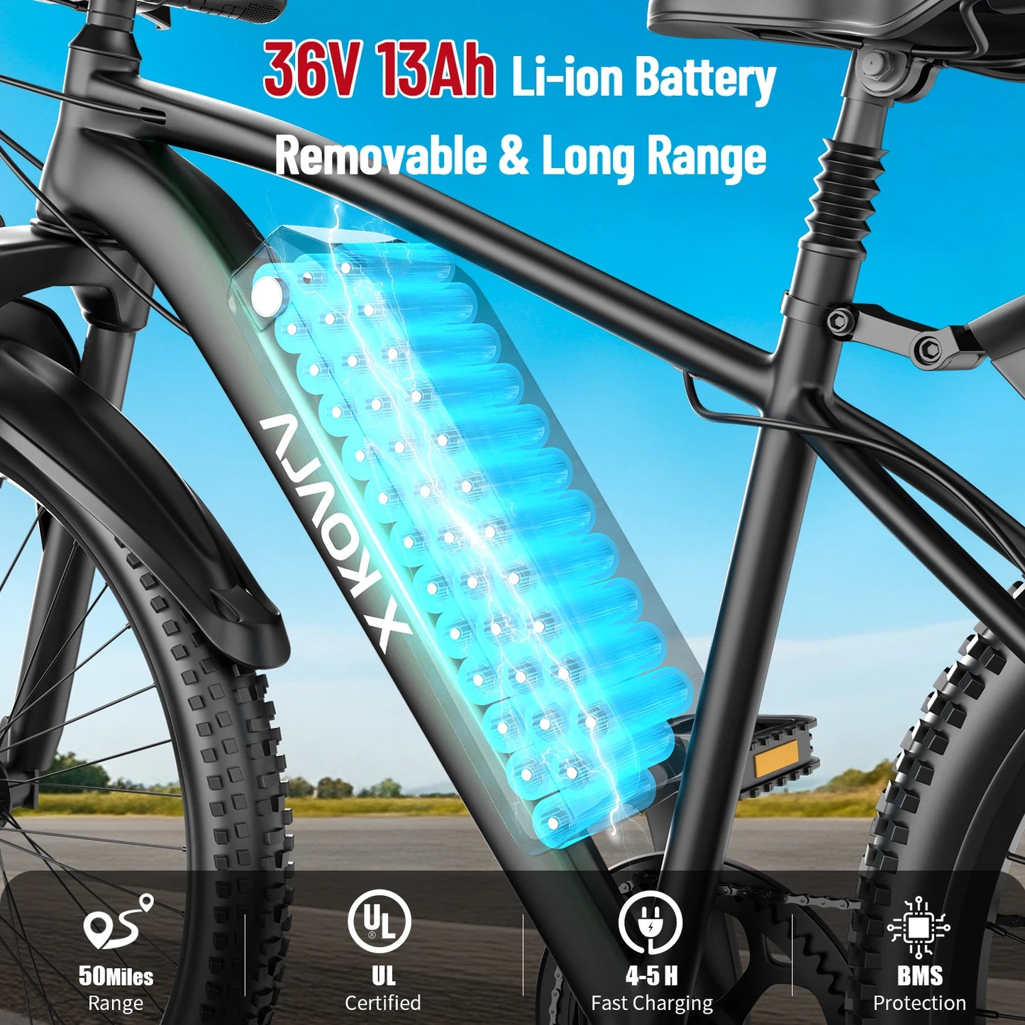 Xkoala Electric Mountain Ebike 1000W Peak Motor 25MPH