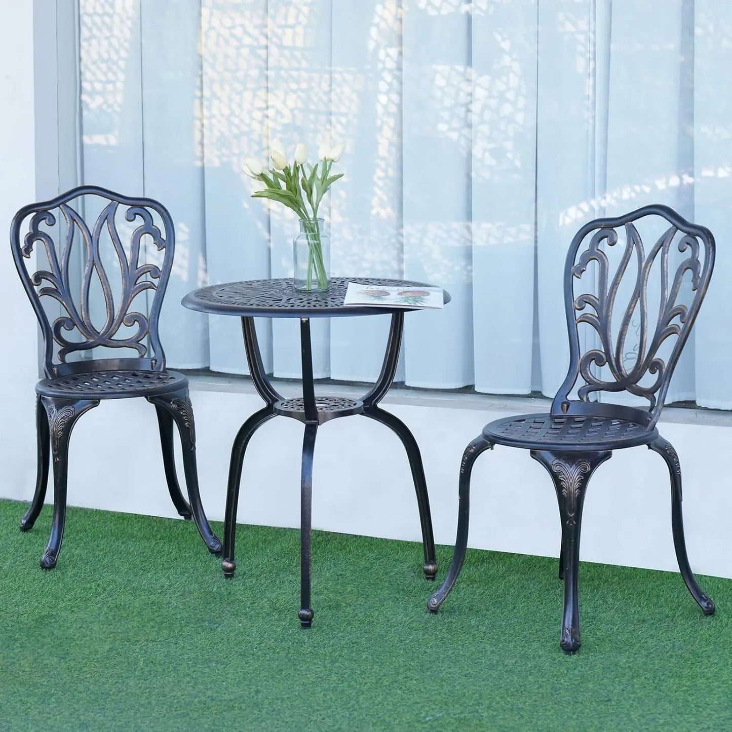 3 Piece Patio Bistro Set Cast Aluminum For Outdoors