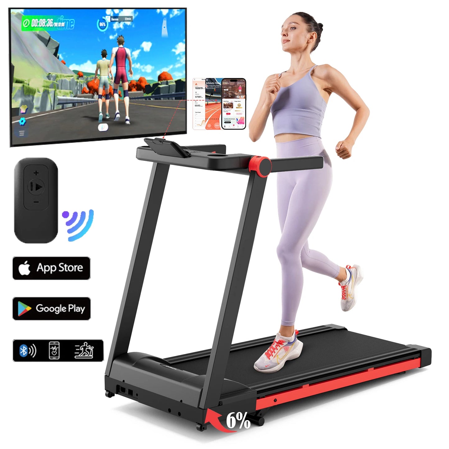 Superun 3.5HP Foldable Incline Treadmill With Handle Bar Holder