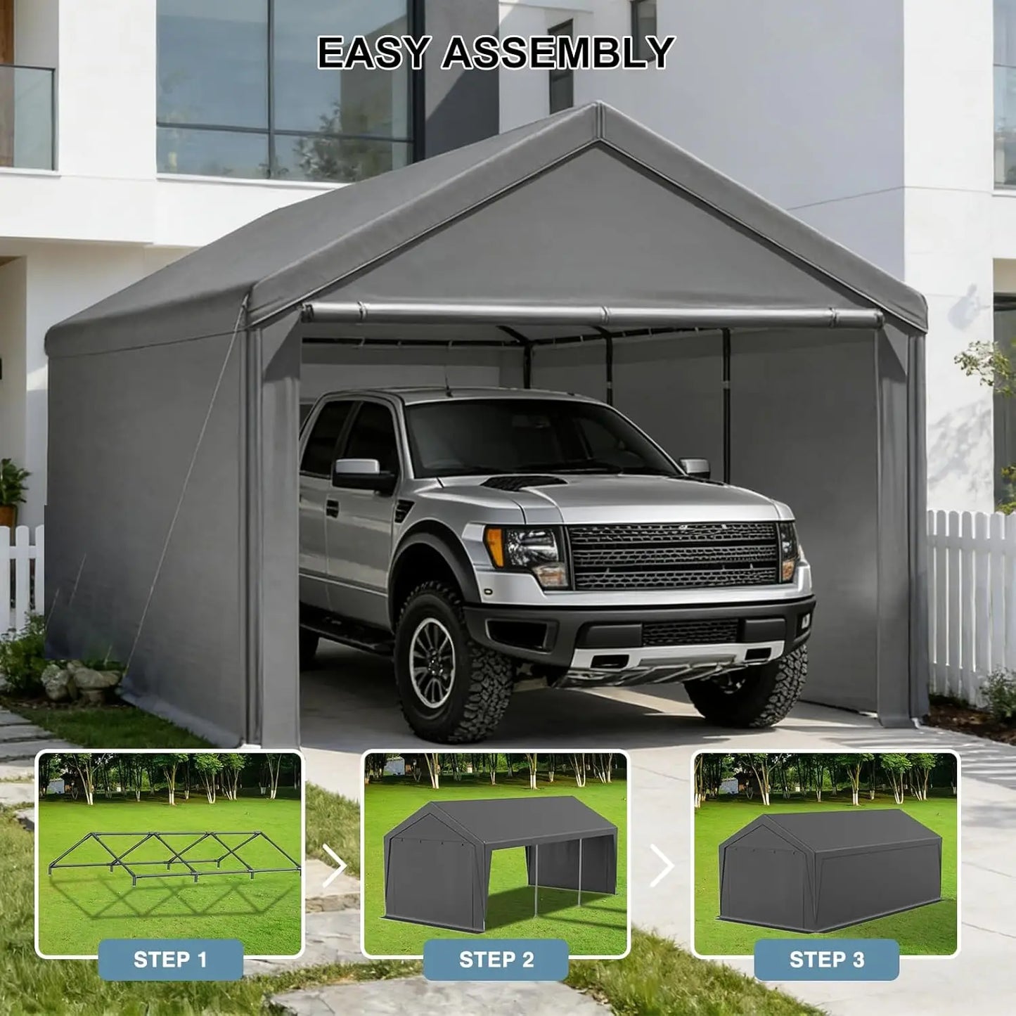 Heavy Duty Carport Canopy Portable Garage With Removable Sidewalls