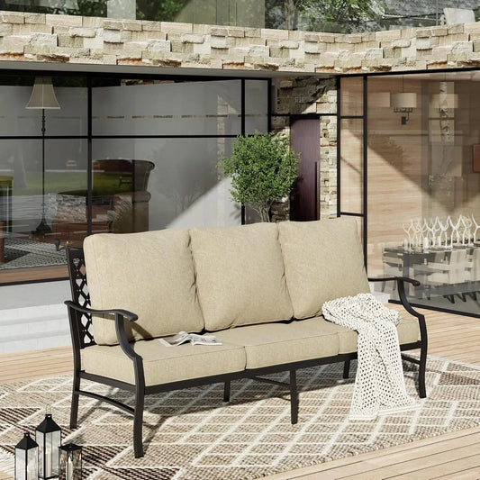 HUANZHUANG All Weather 3 Seat Outdoor Patio Sofa with Cushions