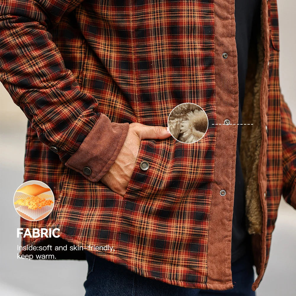 Men's Winter Windproof Bomber Jacket With Plaid Sherpa Lining