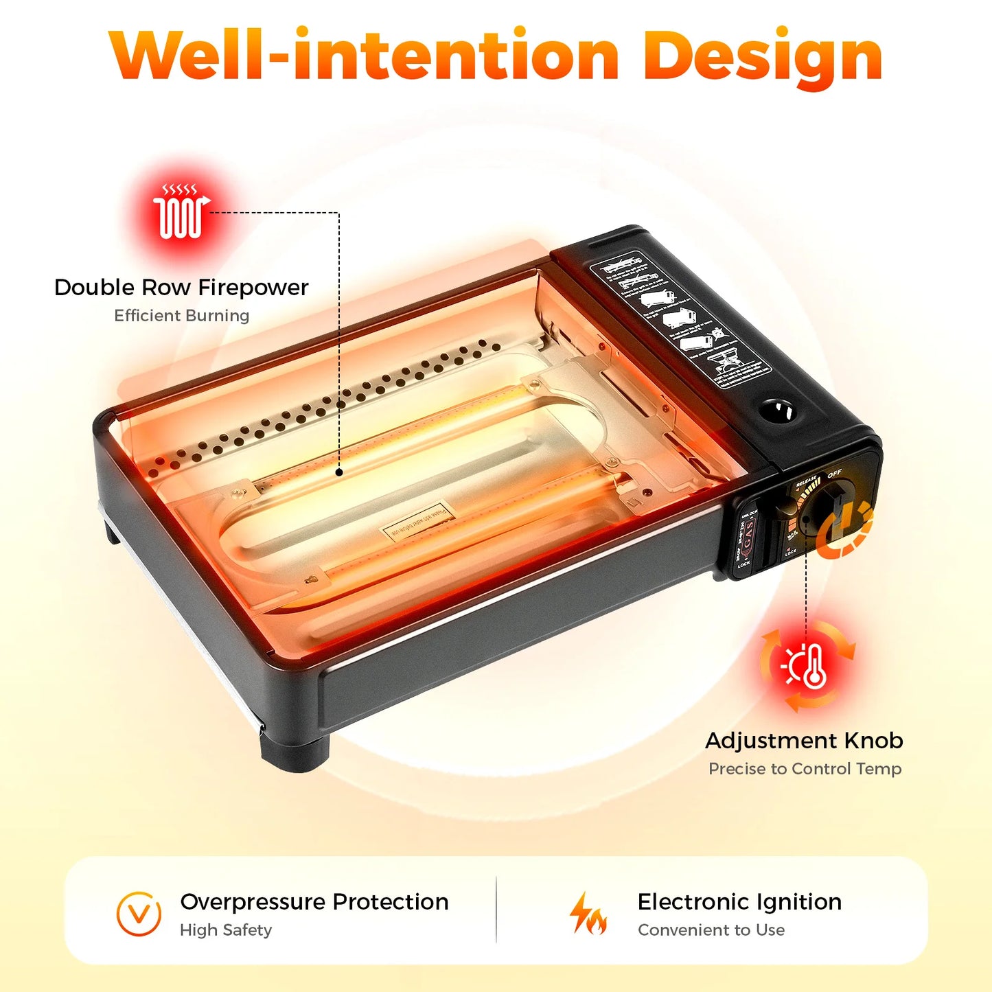 Portable Camping Gas Stove With Ignition In Stainless Steel For Outdoor Cooking Versatile