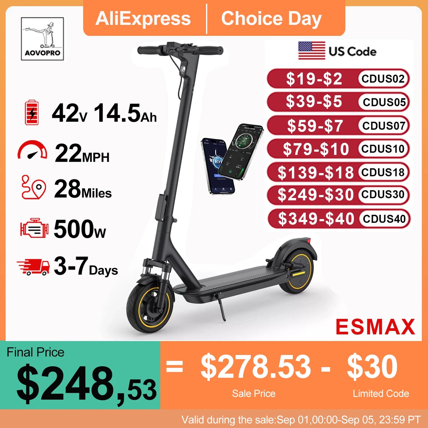 AOVOPRO ESMAX 500W Electric Scooter