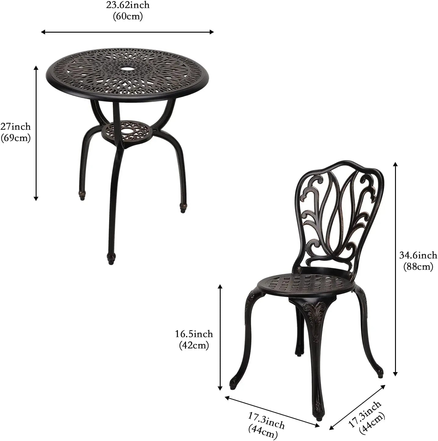 Three-Piece Patio Bistro Set Cast Aluminum Table