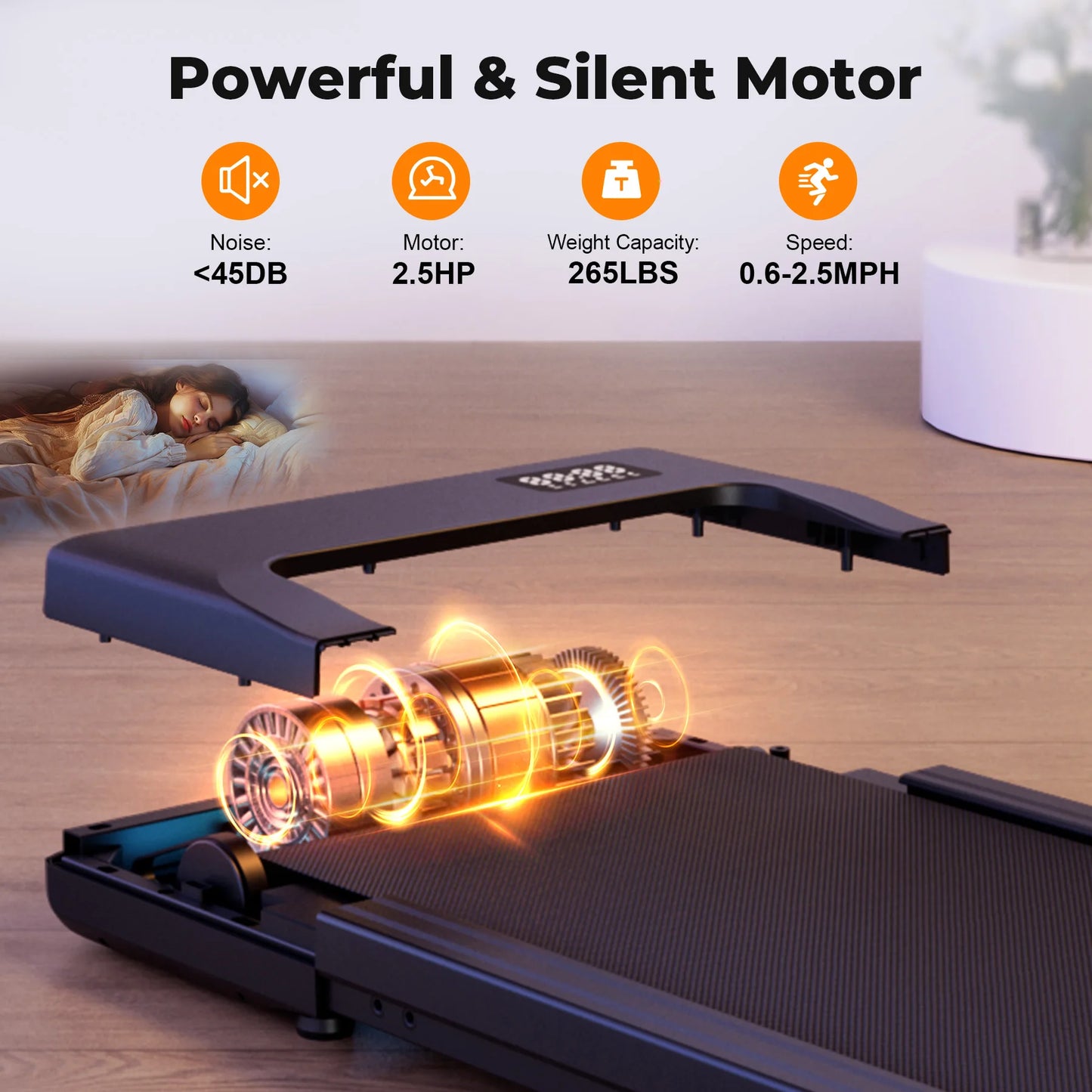 Superun Walking Pad Under Desk Treadmill 2.5HP Portable With Remote LED Display