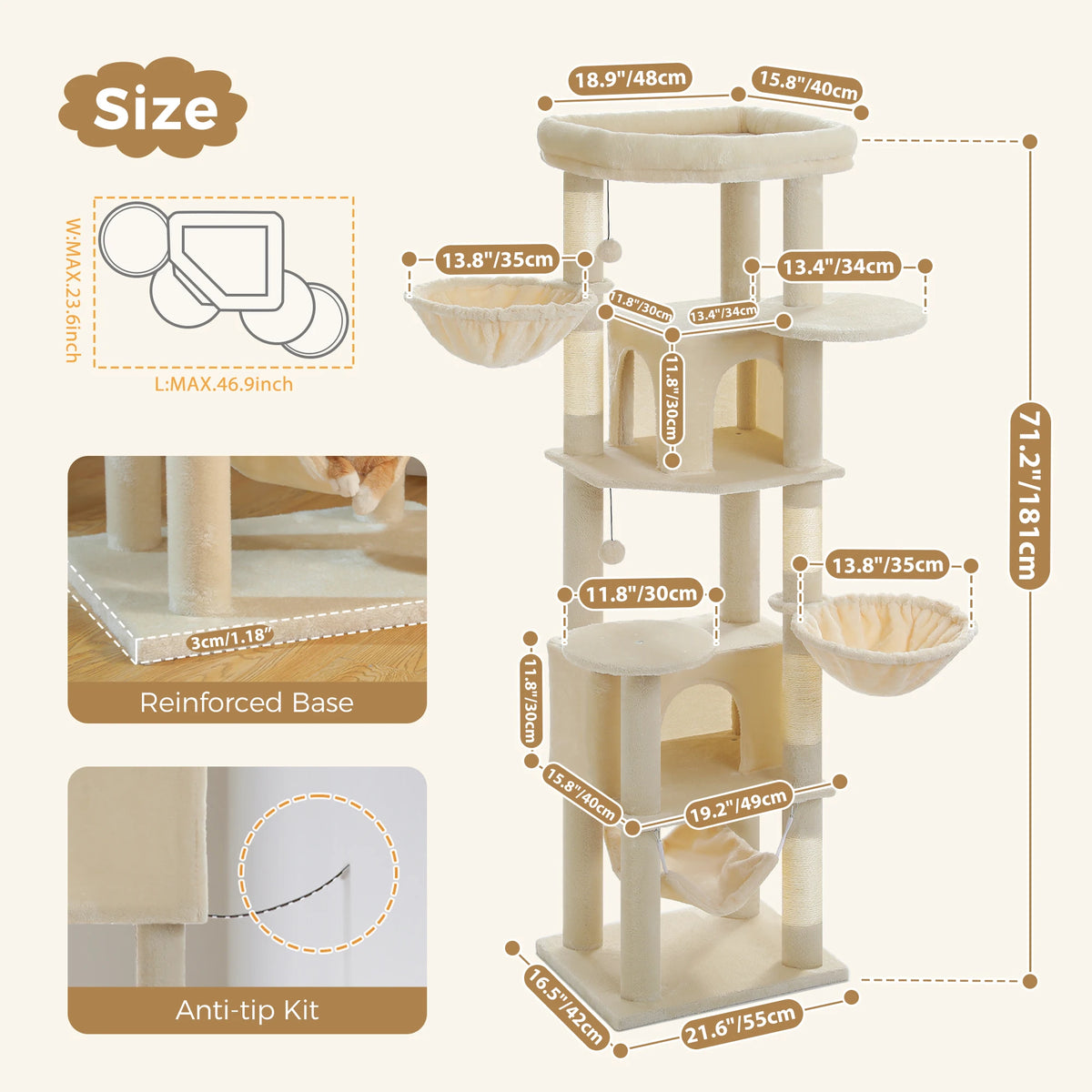 PAWZ Road Multi Level Cat Tree With Hammock Scratching Posts