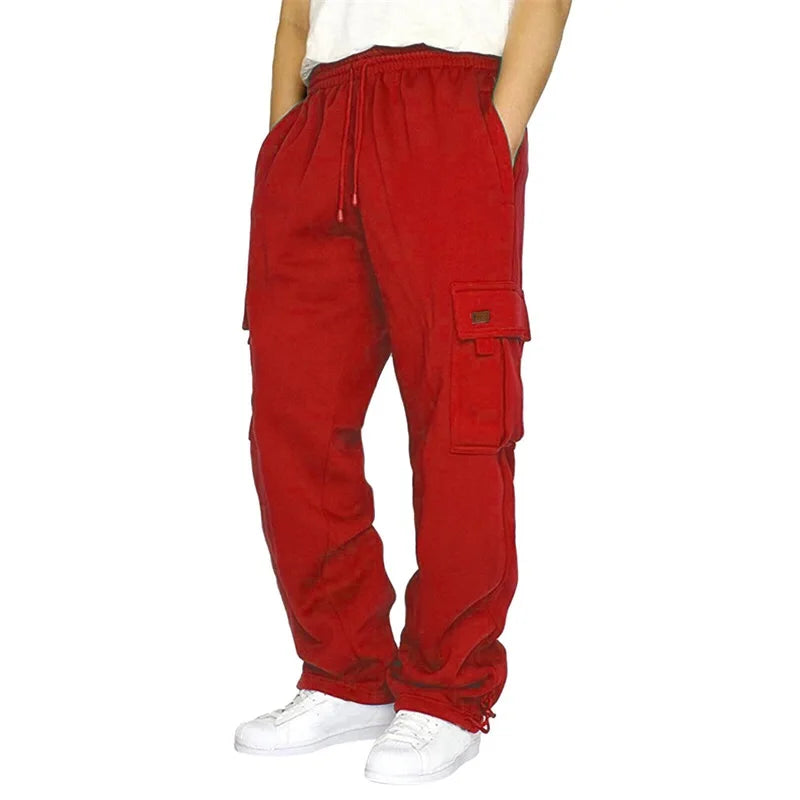 Hirigin Men's Loose Cargo Pants Drawstring Wide Leg Outdoor