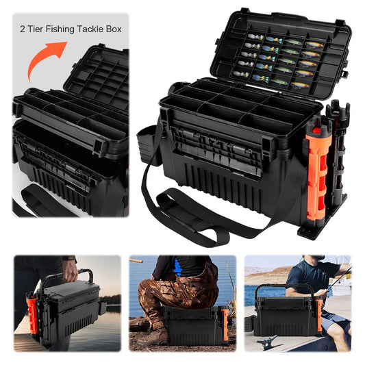 Portable Fishing Tackle Box Two Tier Storage Lures And Hooks