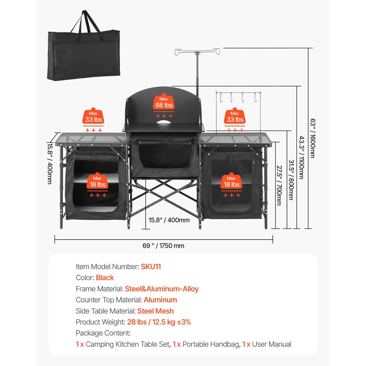 SucceBuy Camping Kitchen Table Aluminum Portable Cook Station With Cupboards