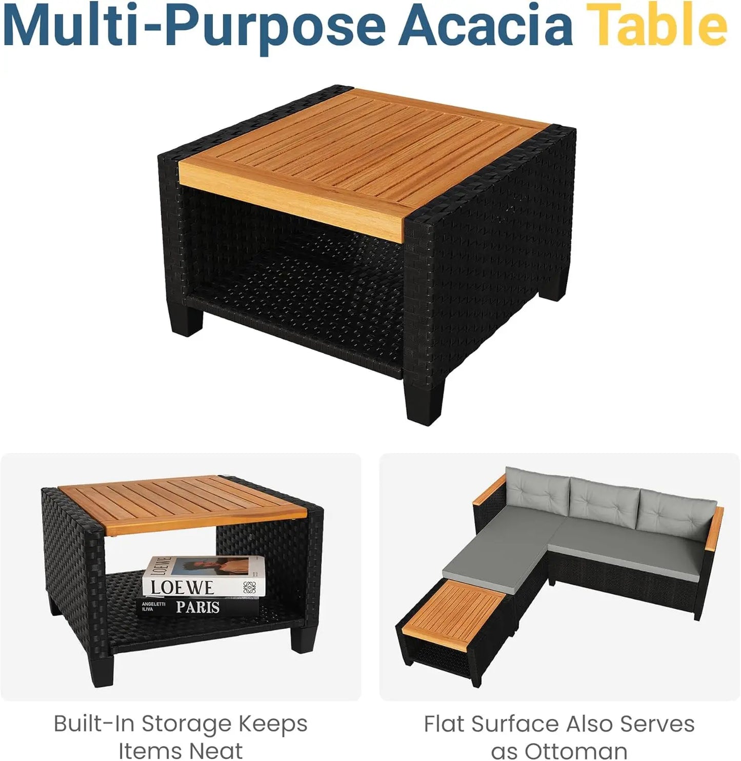 All Weather Rattan Outdoor Sectional Sofa Set With Storage Table