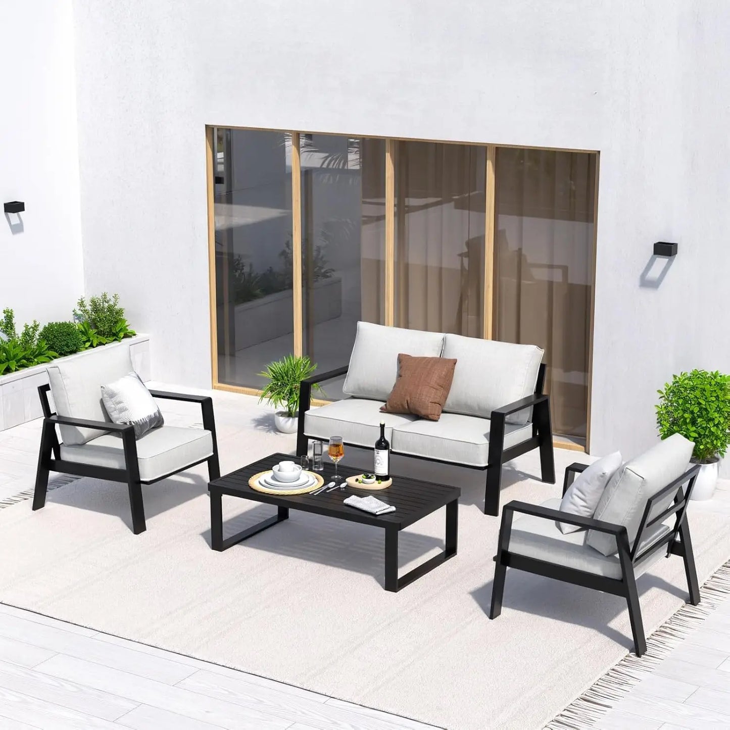 Aluminum Outdoor Patio Furniture Set With Coffee Table Modern
