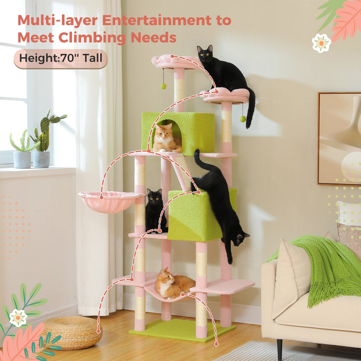 PAWZ Road Tiered Cat Tree With Scratching Posts And Hammock