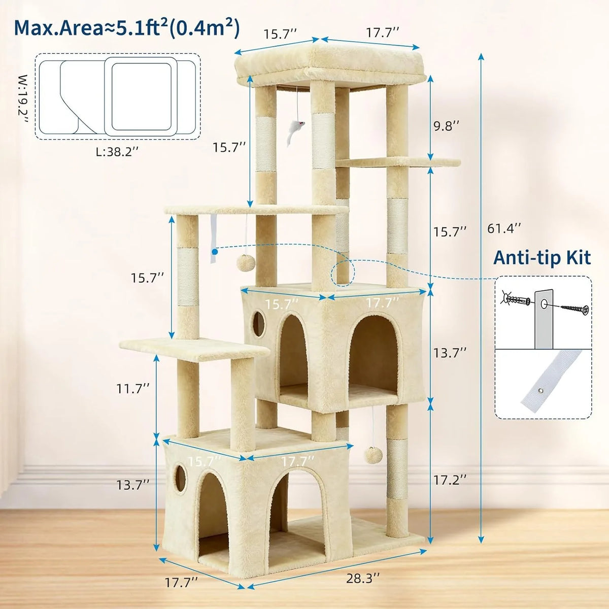 Five Layer Cat Tree Tower With Scratching Posts And Condos
